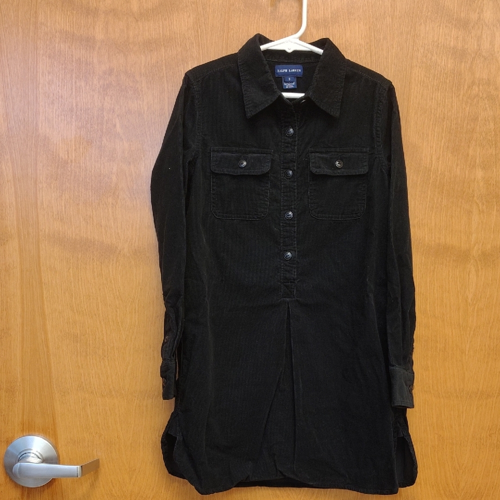 Lauren Ralph Girls Black Corduroy Shirt Button Down Dress